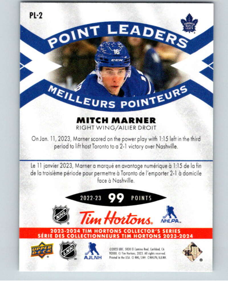 2023-24 UD  Tim Hortons Point Leaders #PL-2 Mitch Marner Maple Leafs  V96244 Image 2