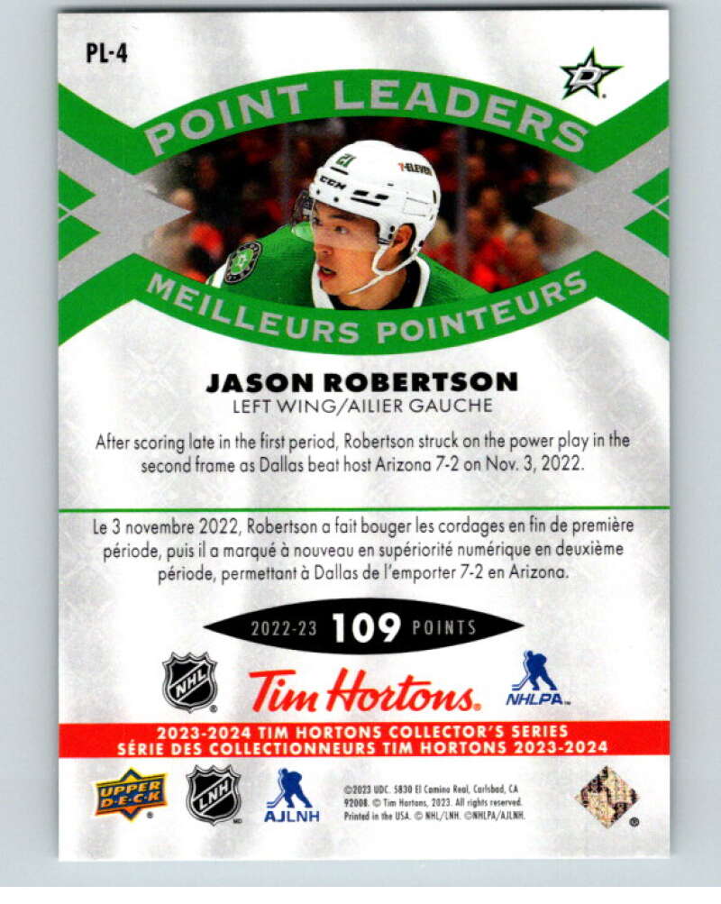 2023-24 UD  Tim Hortons Point Leaders #PL-4 Jason Robertson  Dallas Stars  V96249 Image 2