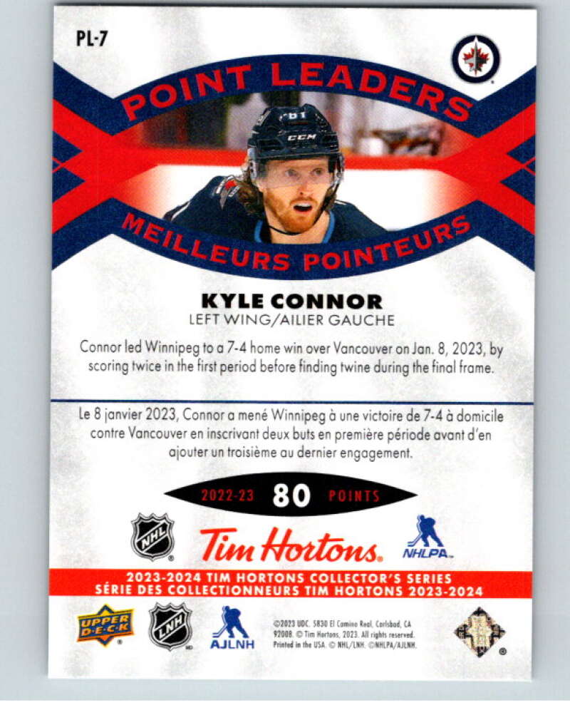 2023-24 UD  Tim Hortons Point Leaders #PL-7 Kyle Connor  Winnipeg Jets  V96252 Image 2