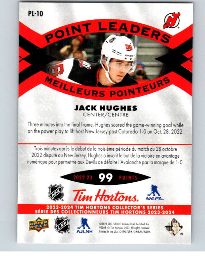 2023-24 UD  Tim Hortons Point Leaders #PL-10 Jack Hughes Devils  V96256 Image 2