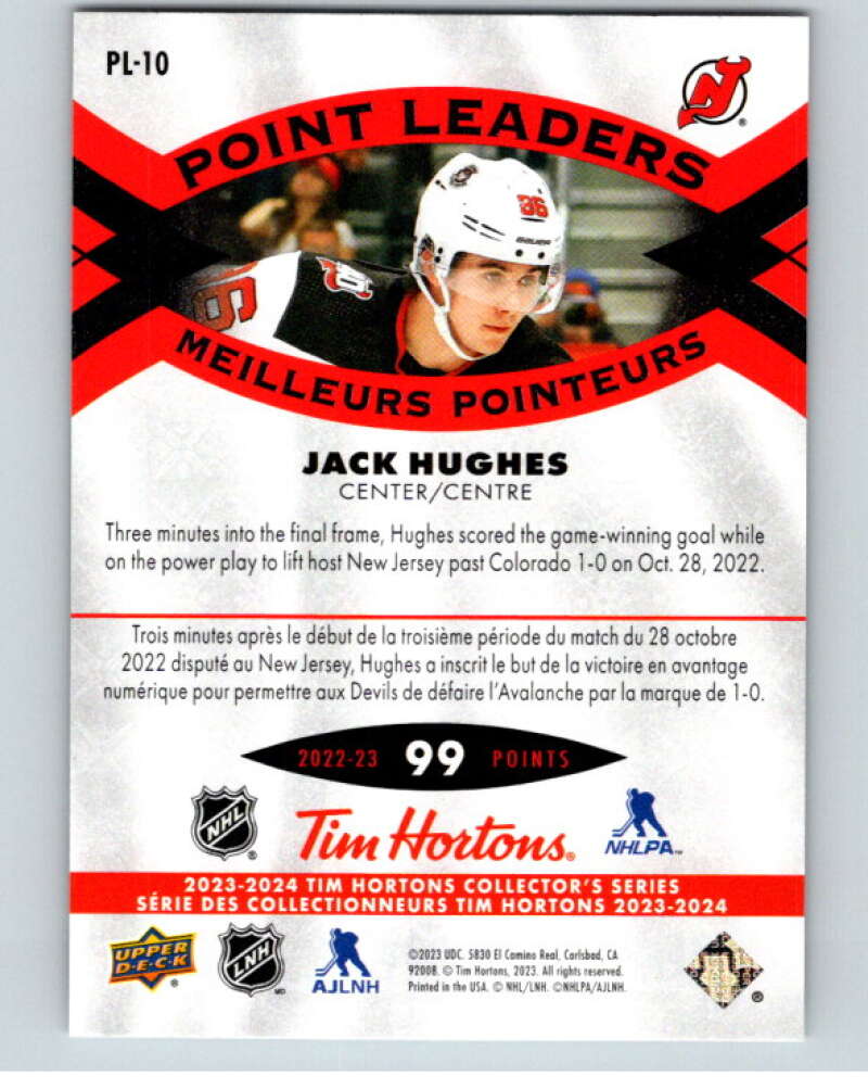 2023-24 UD  Tim Hortons Point Leaders #PL-10 Jack Hughes Devils  V96259 Image 2