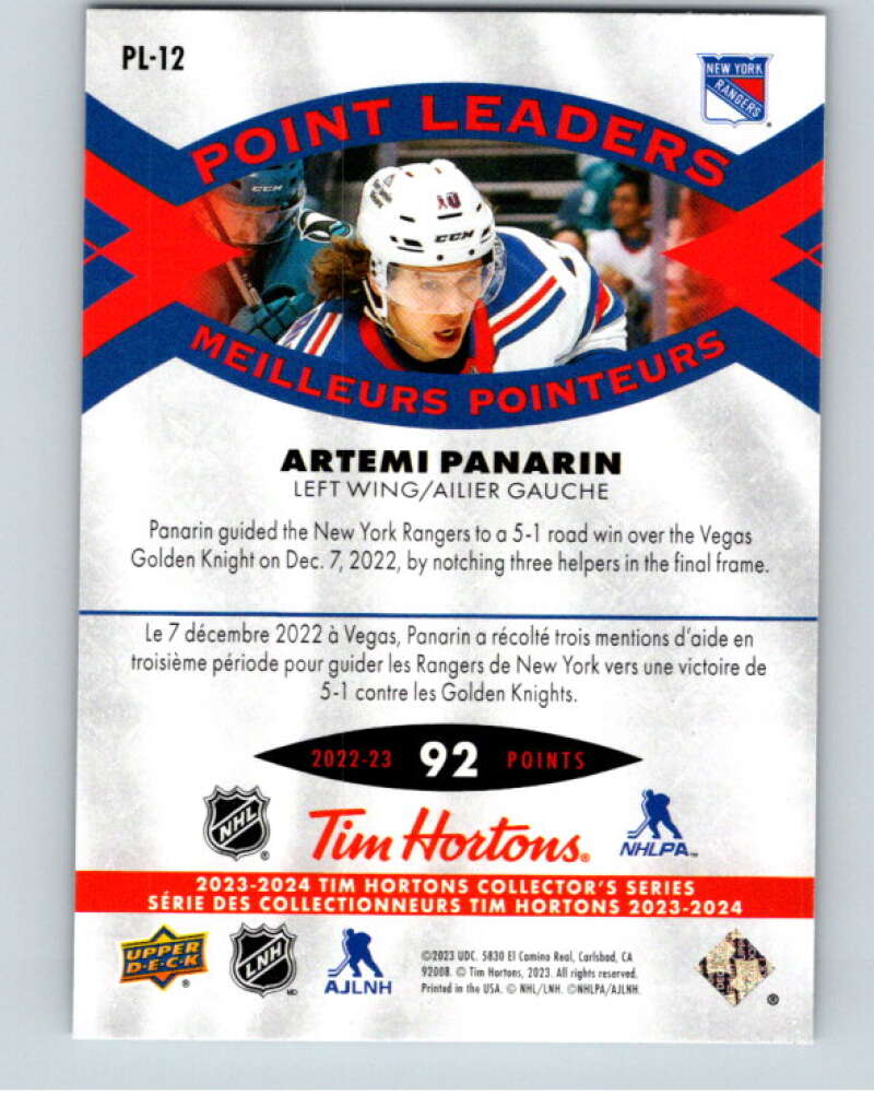 2023-24 UD  Tim Hortons Point Leaders #PL-12 Artemi Panarin Rangers  V96261 Image 2