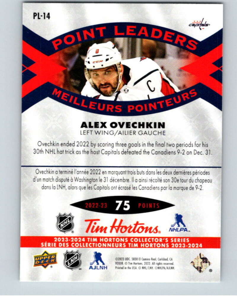 2023-24 UD  Tim Hortons Point Leaders #PL-14 Alex Ovechkin Capitals  V96264 Image 2