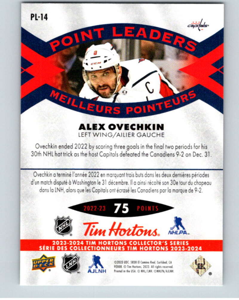 2023-24 UD  Tim Hortons Point Leaders #PL-14 Alex Ovechkin Capitals  V96265 Image 2