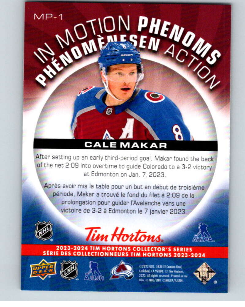 2023-24 UD  Tim Hortons In Motion Phenoms #MP-1 Cale Makar Avalanche  V96270 Image 2