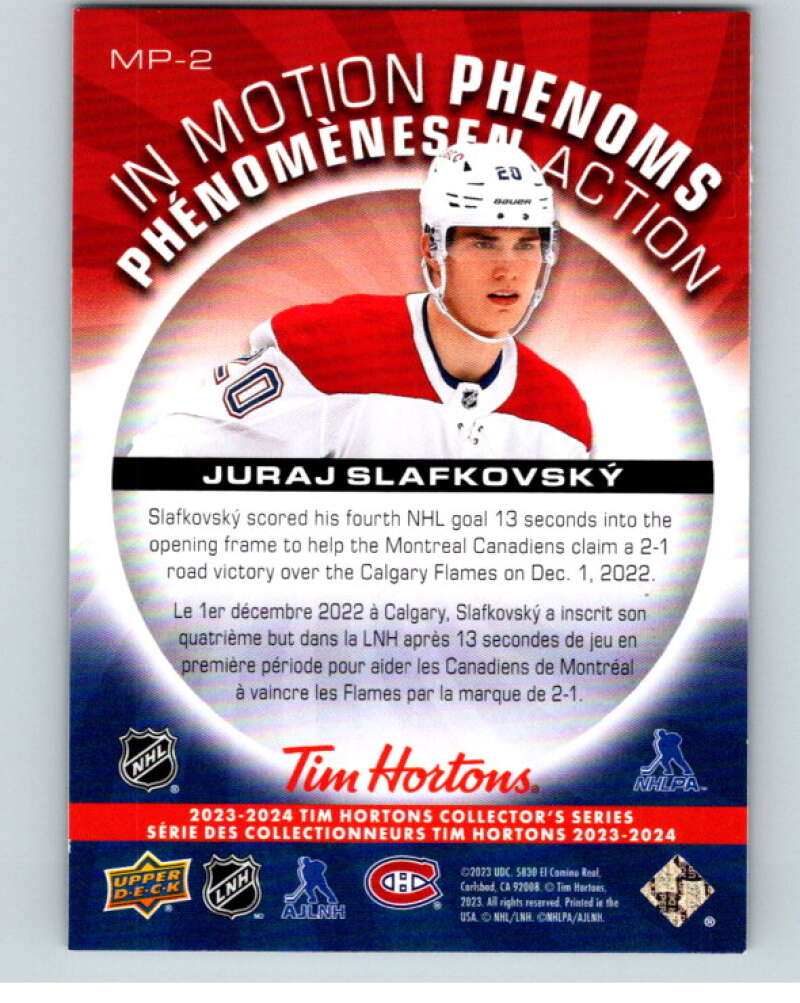 2023-24 UD  Tim Hortons In Motion Phenoms #MP-2 Juraj Slafkovsky Montreal  V96271 Image 2