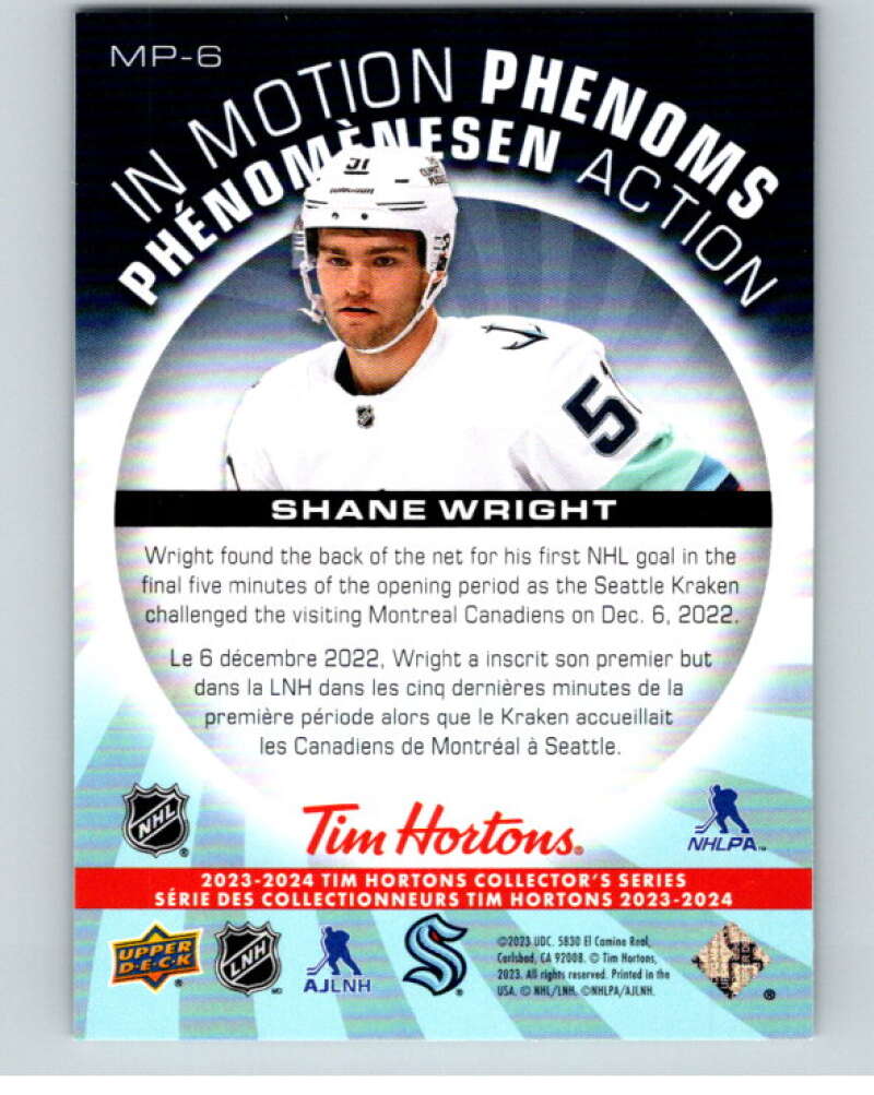 2023-24 UD  Tim Hortons In Motion Phenoms #MP-6 Shane Wright Kraken  V96275 Image 2