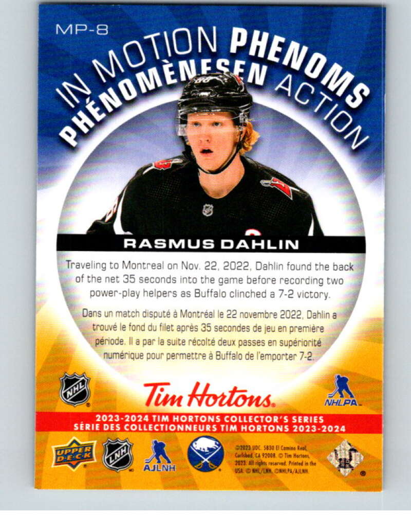 2023-24 UD  Tim Hortons In Motion Phenoms #MP-8 Rasmus Dahlin Sabres  V96277 Image 2