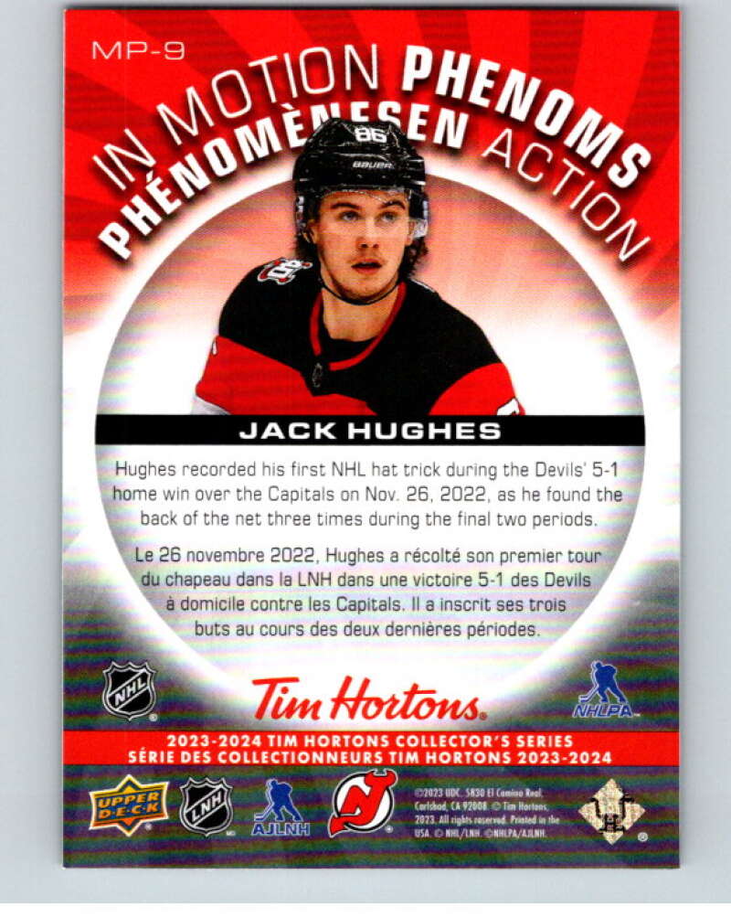 2023-24 UD  Tim Hortons In Motion Phenoms #MP-9 Jack Hughes Devils  V96279 Image 2