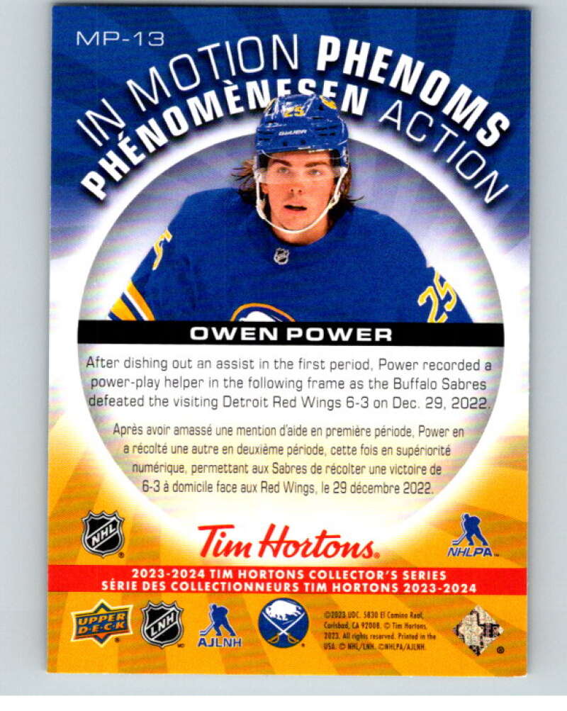 2023-24 UD  Tim Hortons In Motion Phenoms #MP-13 Owen Power Sabres  V96284 Image 2