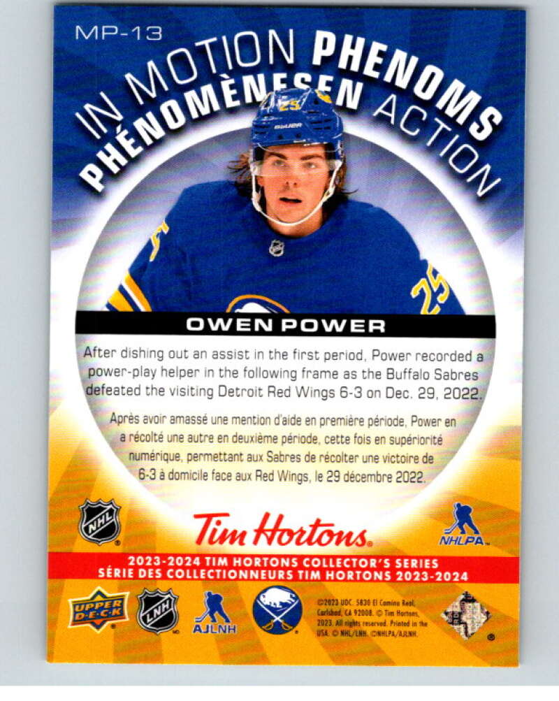 2023-24 UD  Tim Hortons In Motion Phenoms #MP-13 Owen Power Sabres  V96286 Image 2