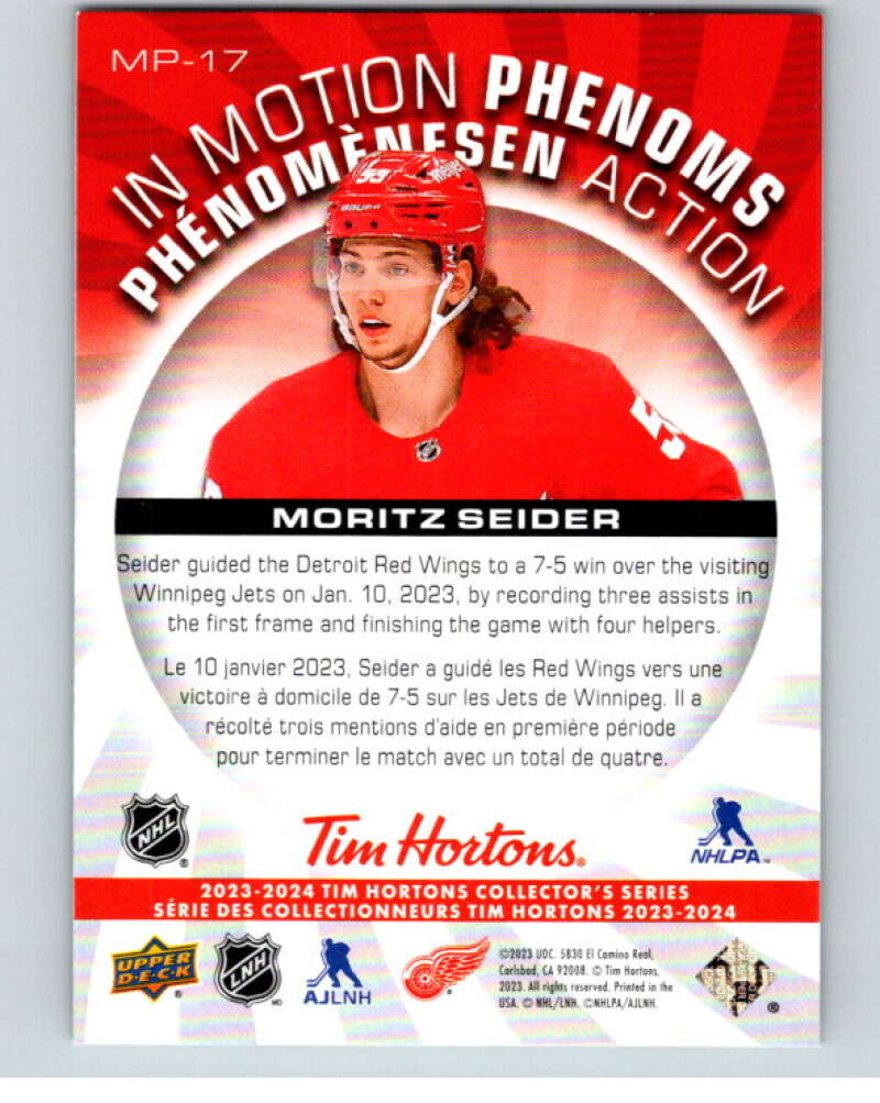 2023-24 UD  Tim Hortons In Motion Phenoms #MP-17 Moritz Seider  Detroit  V96291 Image 2