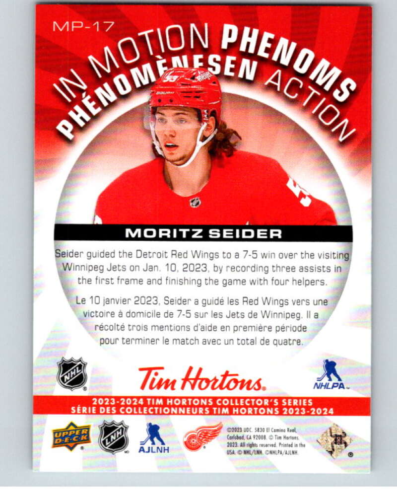 2023-24 UD  Tim Hortons In Motion Phenoms #MP-17 Moritz Seider  Detroit  V96292 Image 2