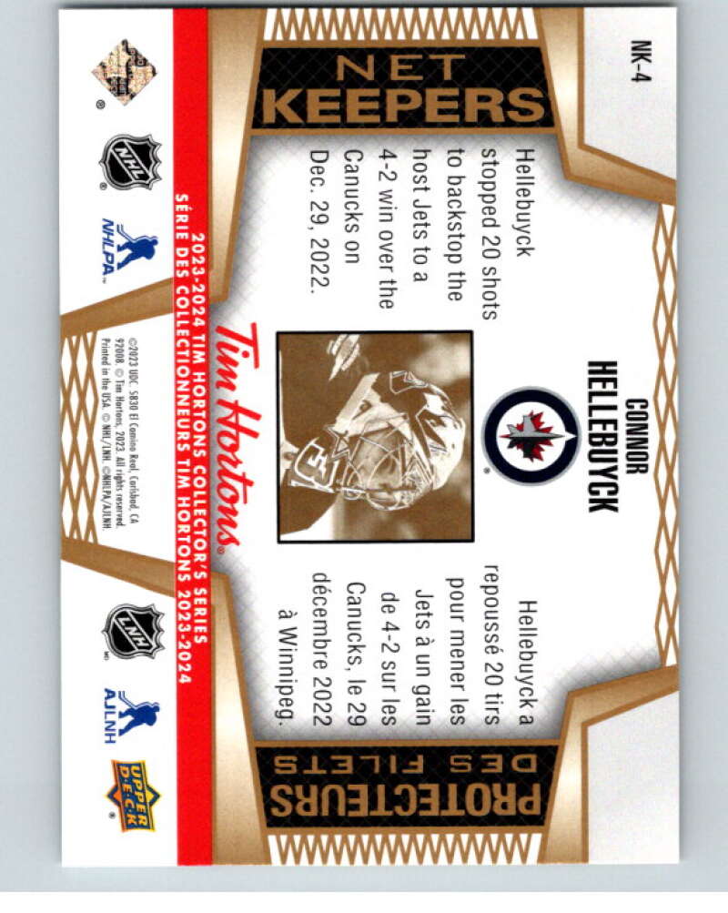 2023-24 UD Tim Hortons Net Keepers #NK-4 Connor Hellebuyck  Winnipeg Jets  V96296 Image 2