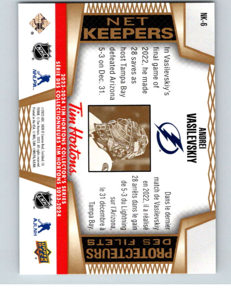 2023-24 UD Tim Hortons Net Keepers #NK-6 Andrei Vasilevskiy  Tampa Bay  V96297 Image 2