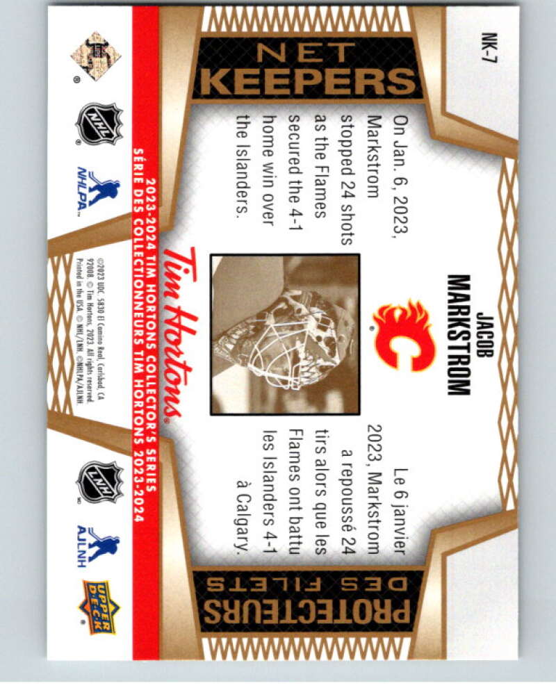 2023-24 UD Tim Hortons Net Keepers #NK-7 Jacob Markstrom  Calgary Flames  V96298 Image 2