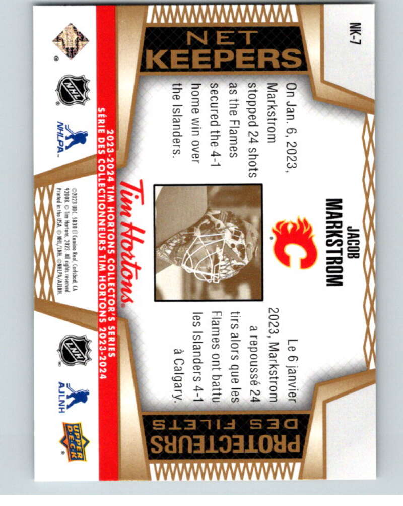 2023-24 UD Tim Hortons Net Keepers #NK-7 Jacob Markstrom  Calgary Flames  V96299 Image 2