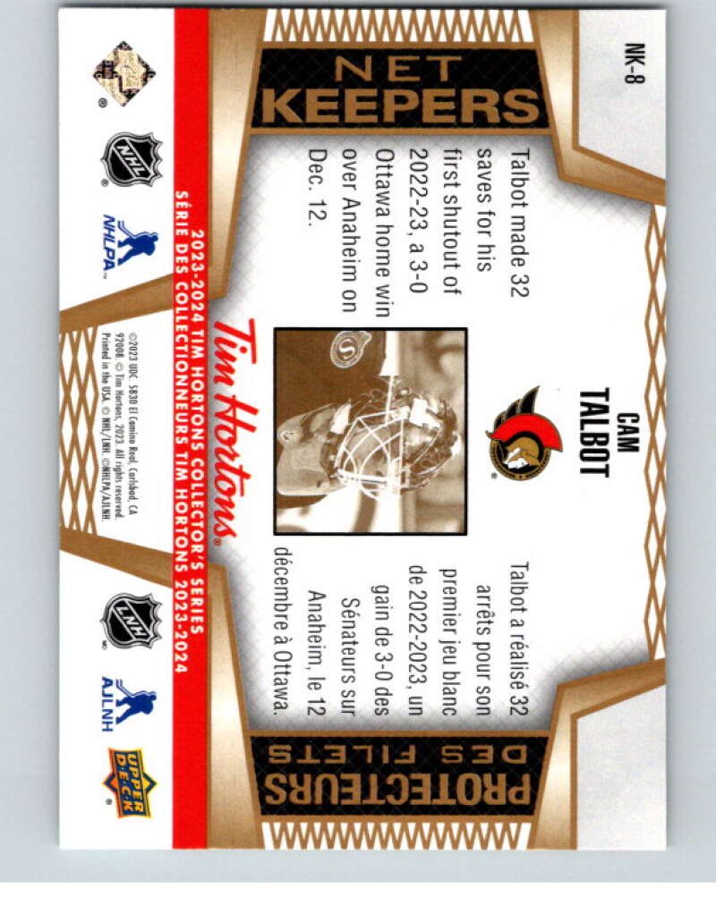2023-24 UD Tim Hortons Net Keepers #NK-8 Cam Talbot  Ottawa Senators  V96301 Image 2