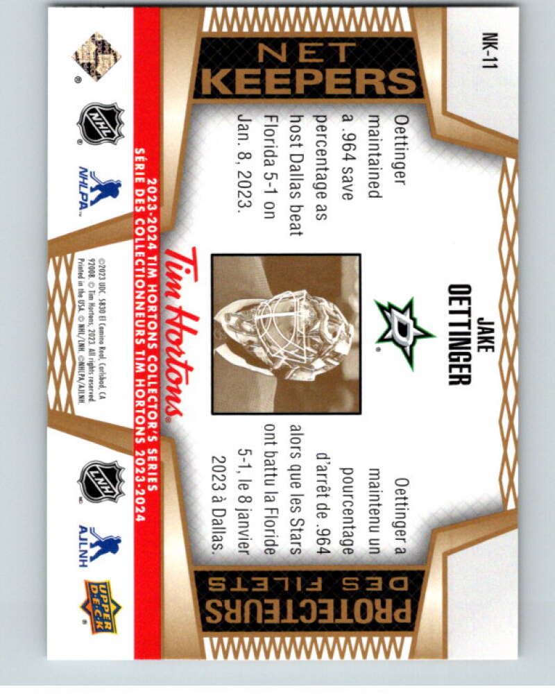 2023-24 UD Tim Hortons Net Keepers #NK-11 Jake Oettinger  Dallas Stars  V96303 Image 2