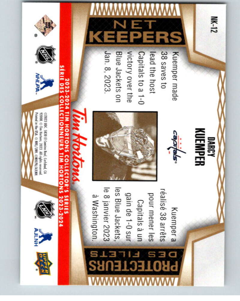 2023-24 UD Tim Hortons Net Keepers #NK-12 Darcy Kuemper Capitals  V96305 Image 2