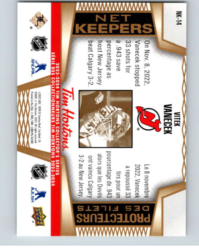 2023-24 UD Tim Hortons Net Keepers #NK-14 Vitek Vanecek Devils  V96308 Image 2