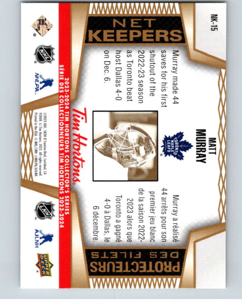 2023-24 UD Tim Hortons Net Keepers #NK-15 Matt Murray Maple Leafs  V96310 Image 2