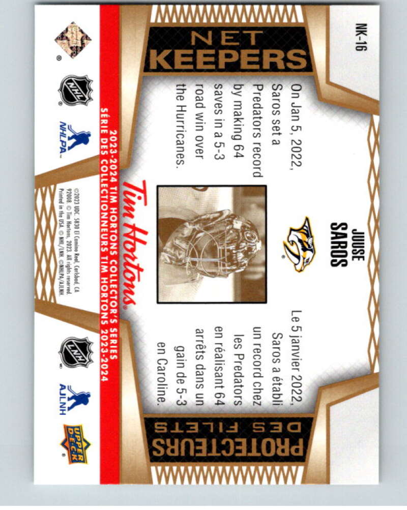 2023-24 UD Tim Hortons Net Keepers #NK-16 Juuse Saros Predators  V96313 Image 2