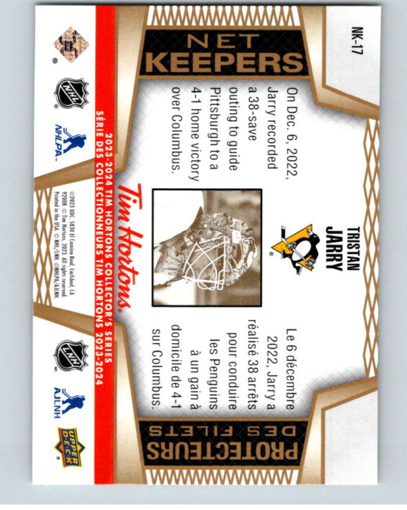 2023-24 UD Tim Hortons Net Keepers #NK-17 Tristan Jarry Penguins  V96314 Image 2