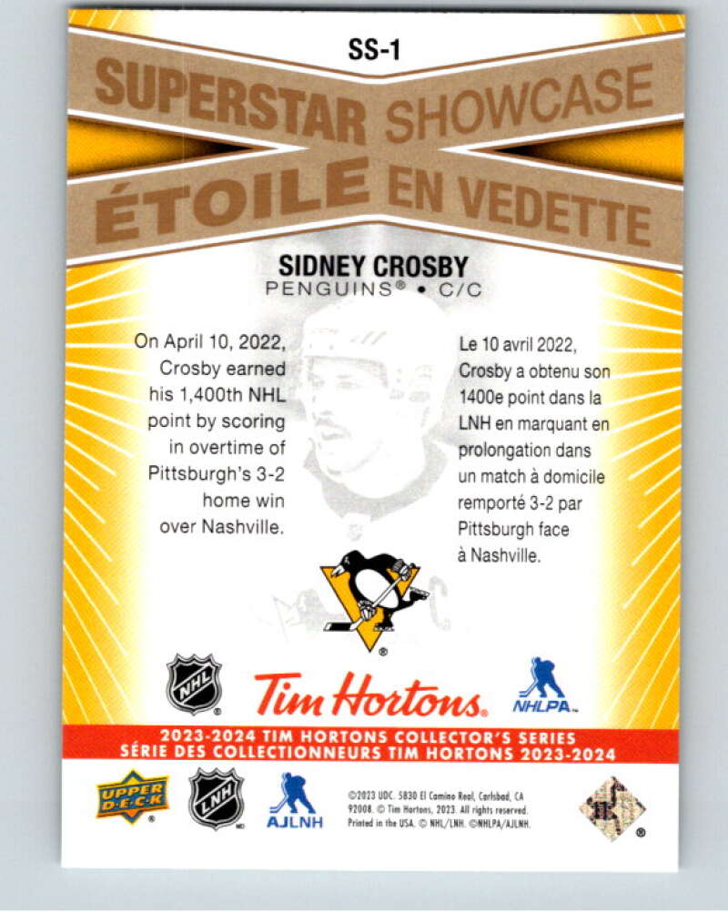 2023-24 UD Tim Hortons Superstar Showcase #SS-1 Sidney Crosby Pittsburgh  V96318 Image 2