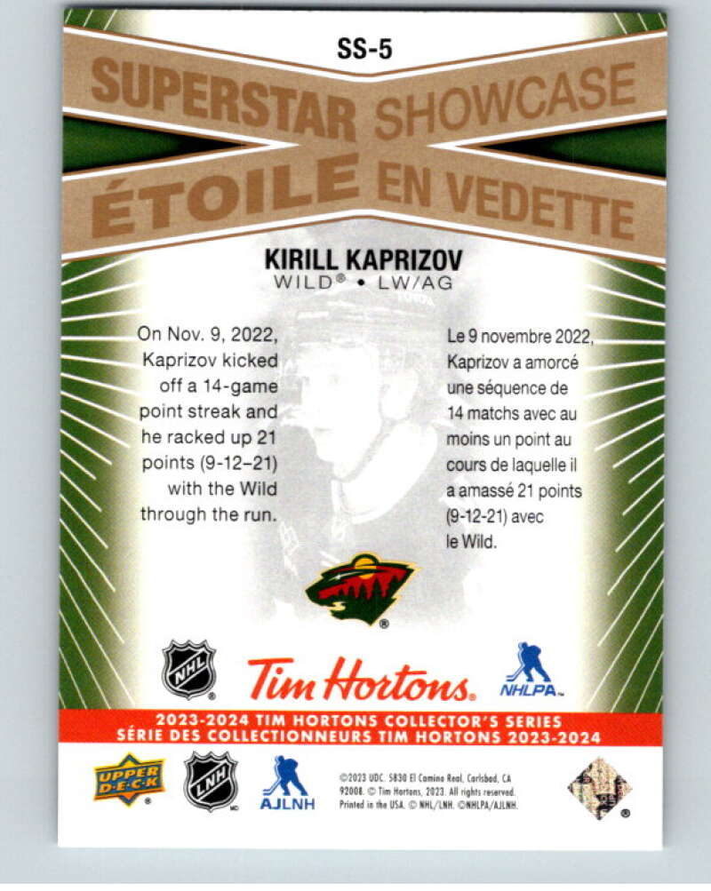 2023-24 UD Tim Hortons Superstar Showcase #SS-5 Kirill Kaprizov Wild  V96328 Image 2