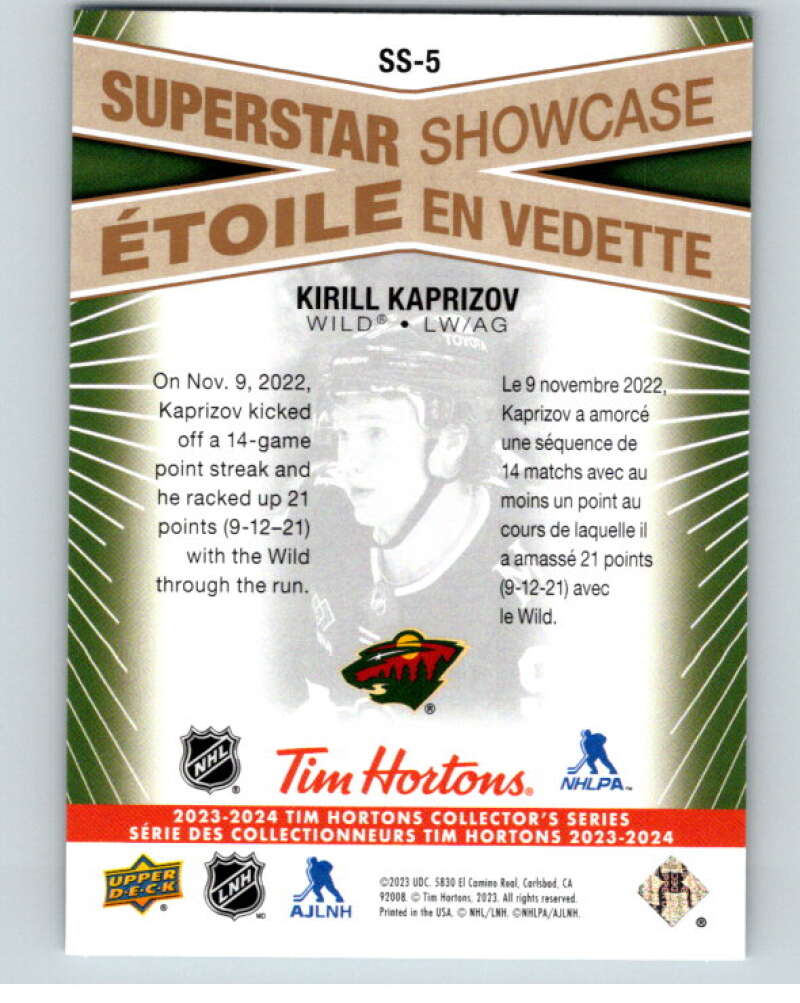 2023-24 UD Tim Hortons Superstar Showcase #SS-5 Kirill Kaprizov Wild  V96329 Image 2