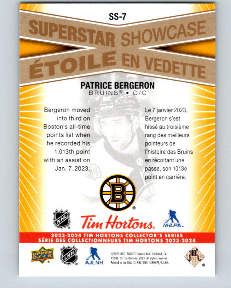 2023-24 UD Tim Hortons Superstar Showcase #SS-7 Patrice Bergeron Bruins  V96333 Image 2