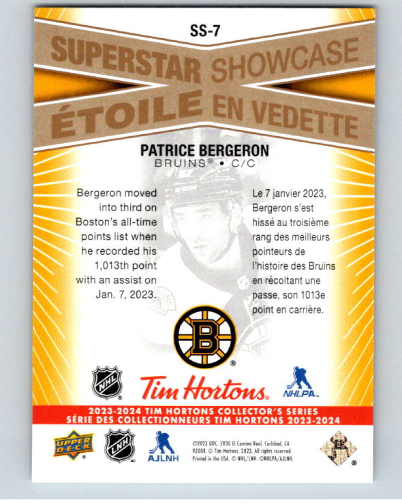 2023-24 UD Tim Hortons Superstar Showcase #SS-7 Patrice Bergeron Bruins  V96334 Image 2
