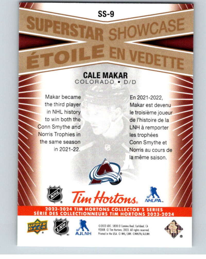 2023-24 UD Tim Hortons Superstar Showcase #SS-9 Cale Makar Avalanche  V96337 Image 2
