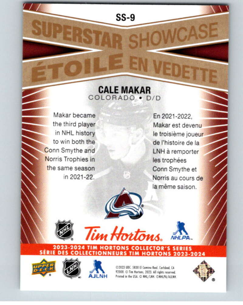 2023-24 UD Tim Hortons Superstar Showcase #SS-9 Cale Makar Avalanche  V96338 Image 2