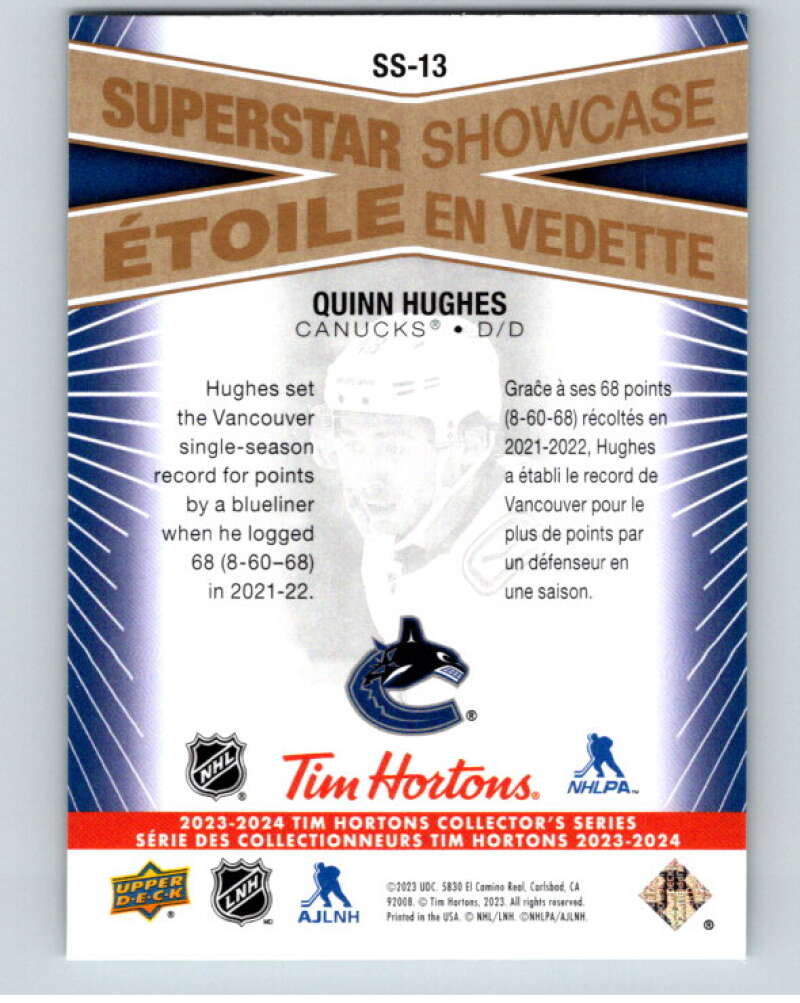 2023-24 UD Tim Hortons Superstar Showcase #SS-13 Quinn Hughes Vancouver  V96349 Image 2