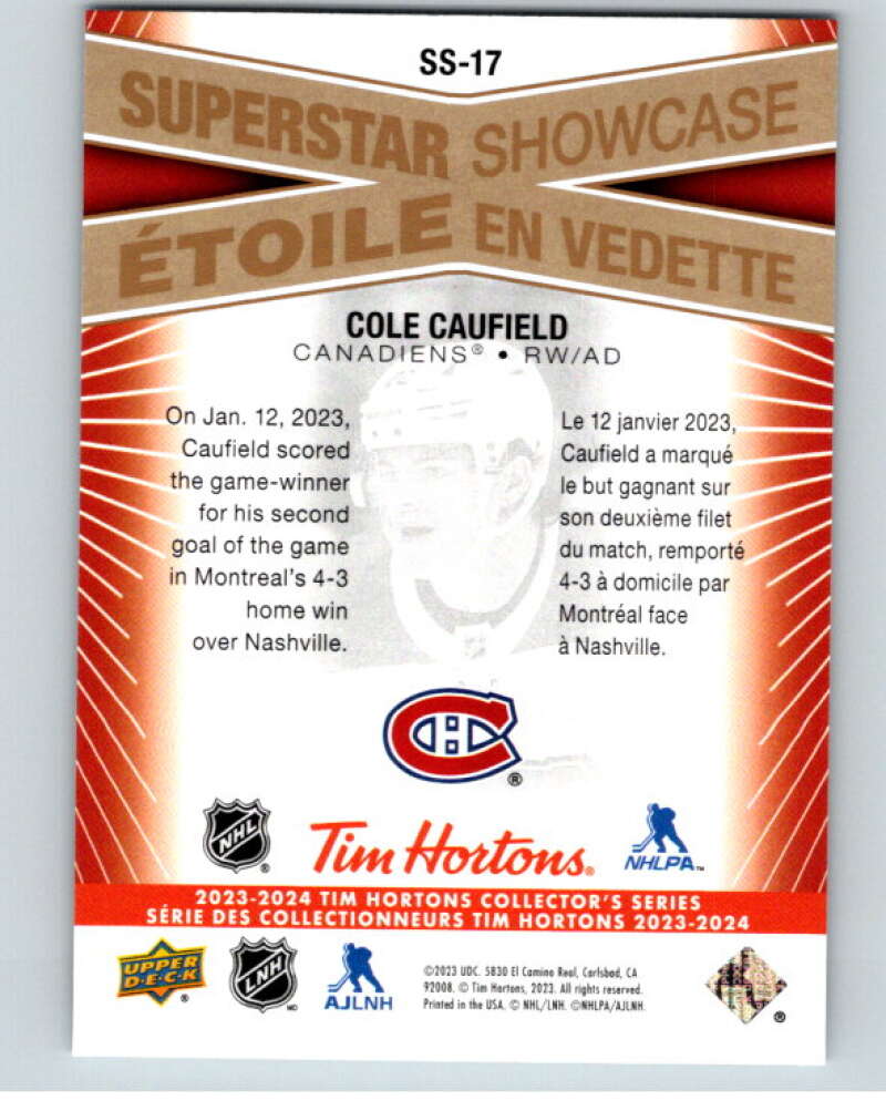 2023-24 UD Tim Hortons Superstar Showcase #SS-17 Cole Caufield  Montreal  V96356 Image 2