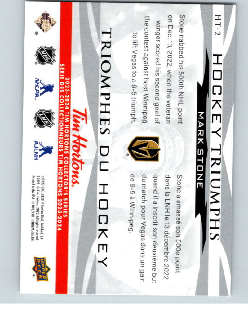 2023-24 UD Tim Hortons Hockey Triumphs #HT-2 Mark Stone  Vegas  V96365 Image 2