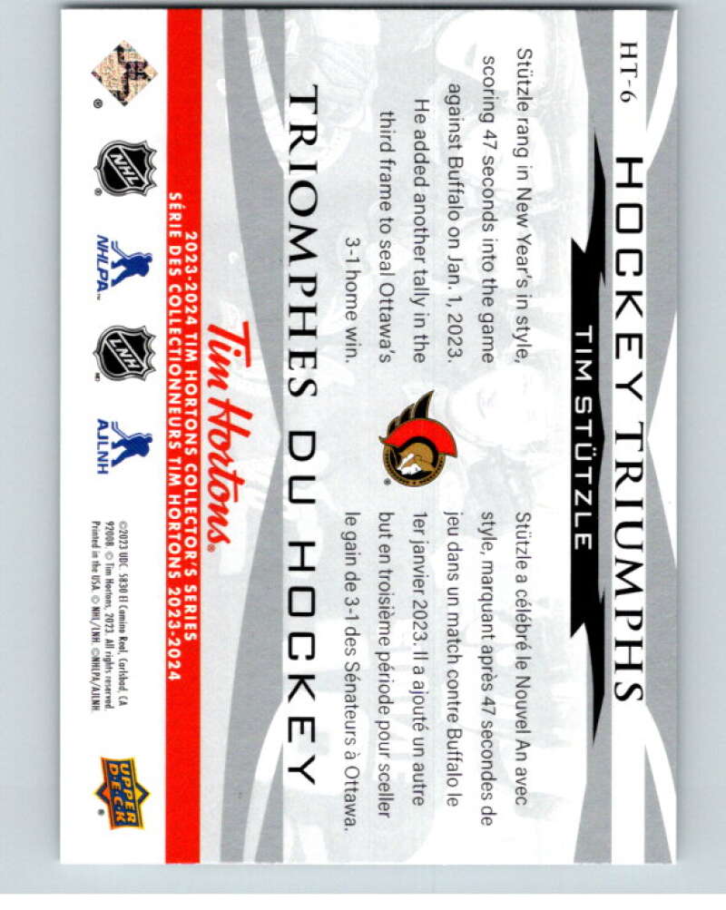 2023-24 UD Tim Hortons Hockey Triumphs #HT-6 Tim Stutzle  Ottawa Senators  V96377 Image 2