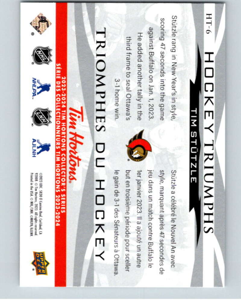 2023-24 UD Tim Hortons Hockey Triumphs #HT-6 Tim Stutzle  Ottawa Senators  V96379 Image 2