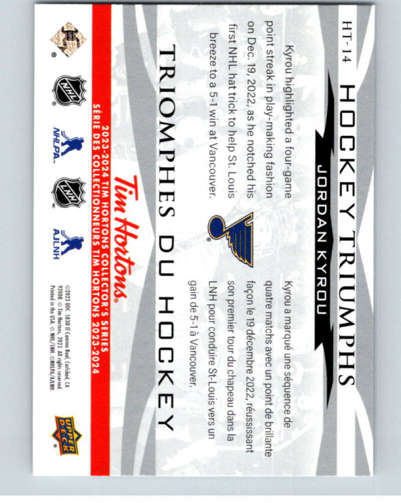 2023-24 UD Tim Hortons Hockey Triumphs #HT-14 Jordan Kyrou Blues  V96400 Image 2