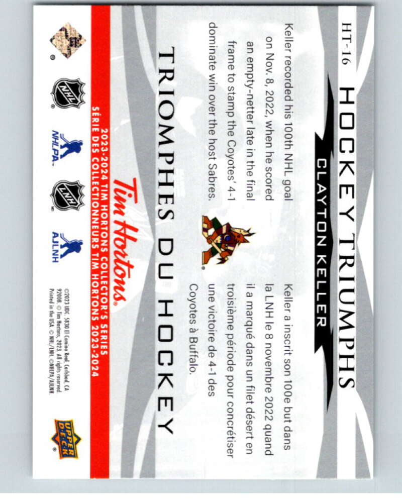 2023-24 UD Tim Hortons Hockey Triumphs #HT-16 Clayton Keller Coyotes  V96404 Image 2