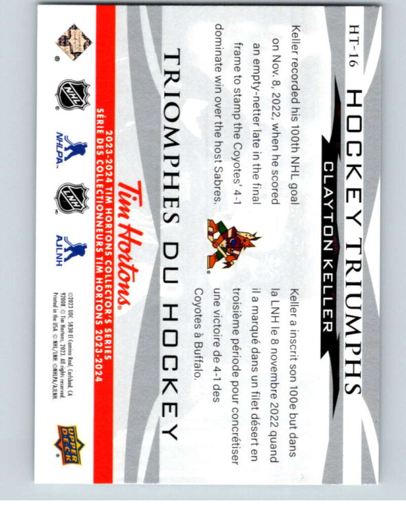 2023-24 UD Tim Hortons Hockey Triumphs #HT-16 Clayton Keller Coyotes  V96405 Image 2