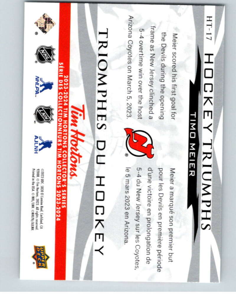 2023-24 UD Tim Hortons Hockey Triumphs #HT-17 Timo Meier Devils  V96406 Image 2