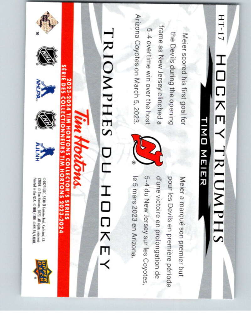 2023-24 UD Tim Hortons Hockey Triumphs #HT-17 Timo Meier Devils  V96407 Image 2