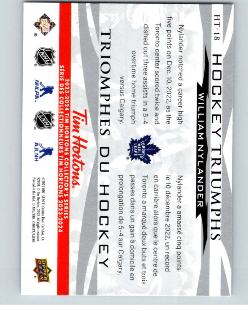 2023-24 UD Tim Hortons Hockey Triumphs #HT-18 William Nylander  Toronto  V96410 Image 2
