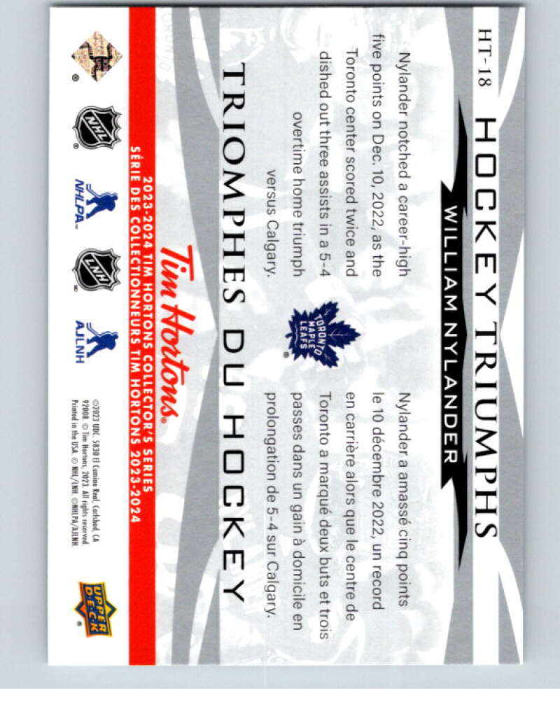 2023-24 UD Tim Hortons Hockey Triumphs #HT-18 William Nylander  Toronto  V96411 Image 2