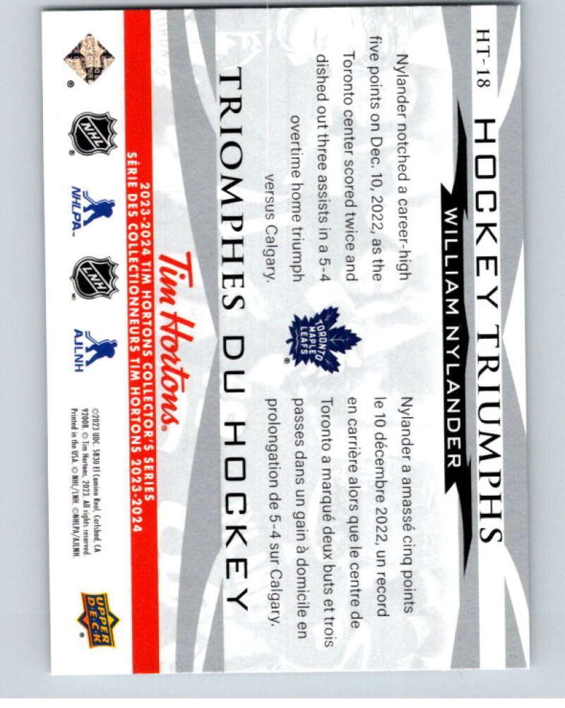 2023-24 UD Tim Hortons Hockey Triumphs #HT-18 William Nylander  Toronto  V96412 Image 2