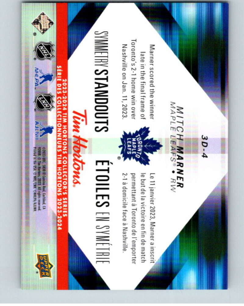 2023-24 UD Tim Hortons Symmetry Standouts #3D-4 Mitch Marner   V96415 Image 2
