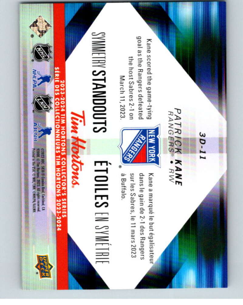 2023-24 UD Tim Hortons Symmetry Standouts #3D-11 Patrick Kane   V96416 Image 2